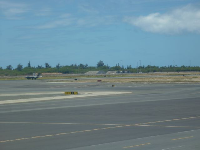 — — - This was one of 3 F22 Raptors that  arrived at  Hickam  AB as I was leaving.Photo taken inside the aircraft.