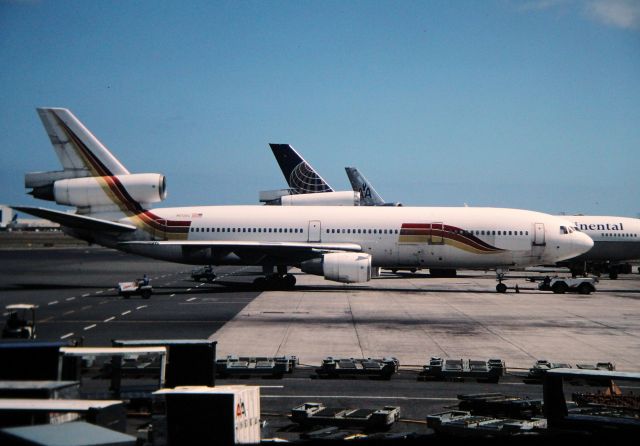 McDonnell Douglas DC-10 (N572SC) - PHNL - DC-10 row here with ex Sun Country DC-10 on the push-back for LAX operating as SkyService HNL-LAX. Continental and AA DC-10s are in the background. July 1998.