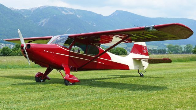 AERONCA Sedan (N1331H) - 1949 Aeronca 15AC Sedan. Engine is a six-cylinder Continental O-300-A with 145 hp. Photo taken 23 May 2015. This aircraft had been severely damaged during a take-off accident on a farm strip in Lake Crystal, MN, USA, 1981. In 2003, it was shipped to Switzerland in a sea container, then meticulously restored. Second maiden flight was 31 August 2010. The Aeronca Sedan is a wonderfully docile taildragger.