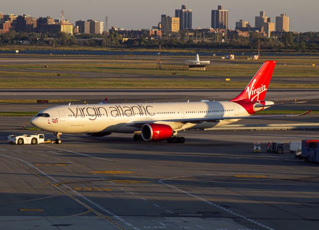 Airbus A330-900 (G-VJAZ) - Virgin Atlantic's first ever Airbus A330NEO pushing back in golden hour lighting