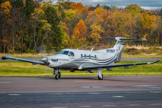 Pilatus PC-12 (N111NY) - PILATUS PC-12/47E N111NY arriving at KLOM during an autumn day.