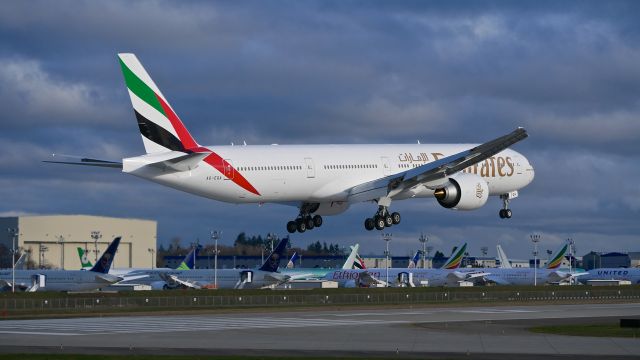 BOEING 777-300 (A6-EQA) - BOE671 on short final to Rwy 16R to complete a C1 flight on 3.27.17. (ln 1482 / cn 42346).