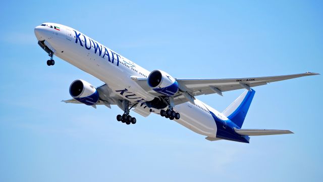 BOEING 777-300 (9K-AOK) - KAC8126 on rotation from Rwy 34L for a delivery flight to OKBK on 6.30.17. (ln 1496 / cn 62568).