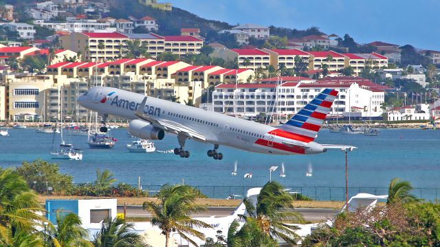 Boeing 757-200 (N200UU) - View from airport.Take-off above Simpson Bay...