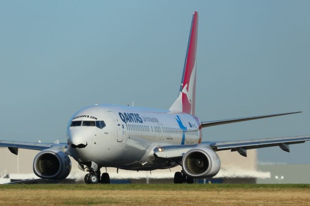 Boeing 737-800 (VH-VZO) - Movember logo jet.