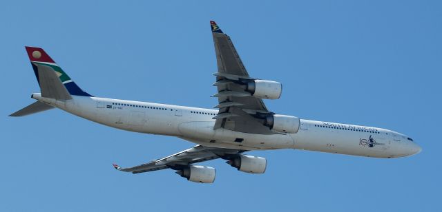 Airbus A340-600 (ZS-SNE) - Nice take off shot at FAOR