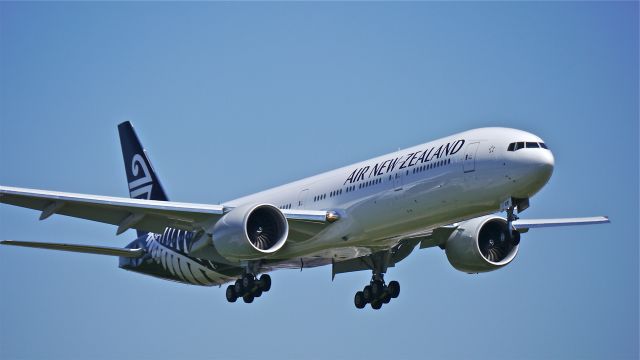 BOEING 777-300 (ZK-OKR) - BOE56 on final to Rwy 16R to complete a flight test on 6/2/14. (LN:1206 / cn 44546).