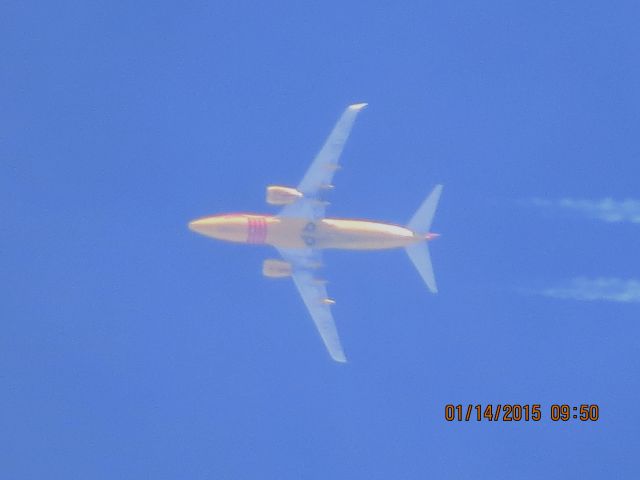 Boeing 737-700 (N781WN) - Southwest Airlines flight from MDW to OKC over Southeastern Kansas at 38,000 feet.