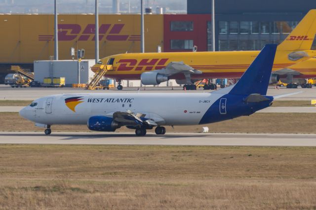 BOEING 737-400 (G-JMCV) - shortly after landing on runway 08R as Neptune 773P from East Midlands (EMA) at 16:50 local time.