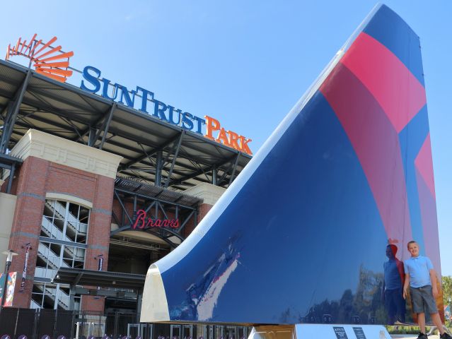 Boeing 757-200 (N624DL) - October 6, 2018, Sun Trust Park -- This Vertical Stabilizer was preserved and mounted outside the new Atlanta Braves Stadium.  The two (2) plaques below the tail read:br /br /Plaque 1: br /Delta br /Vertical Stabilizer (Tail)br /Boeing 757-200br /Ship #624br /First Flight: January 1, 1987br /Delivered to Delta: January 23, 1987br /Retired from Delta: July 1, 2011br /br /Plaque 2:br /---Fun Facts---br /Tail Height: 25 Feetbr /Recorded 79,290.3 Flight Hours (FH) andbr /38,388 Landing Cycles (CY)br /Carried 6,525,960 Passengersbr /Flew 47,574,180 Milesbr /(That is approximately 200 Round Trips to the Moon)