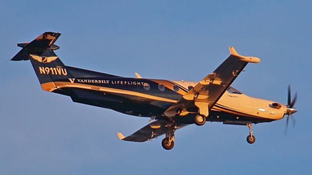 Pilatus PC-12 (N911VU) - November 17, 2018, Nashville, TN -- Vanderbilt Lifeflight's Pilatus PC12 is on final approach to runway 20C. Uploaded in low-resolution. Full resolution is available at cowman615 at Gmail dot com. cowman615@gmail.com