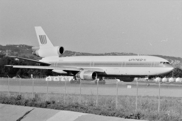 McDonnell Douglas DC-10 (N1815U) - KSFO - early 80s from the Millbrae Airpark - a great location to jet watch.......LN 45 rolling to 1R for departure...This is an actual black and white negative.