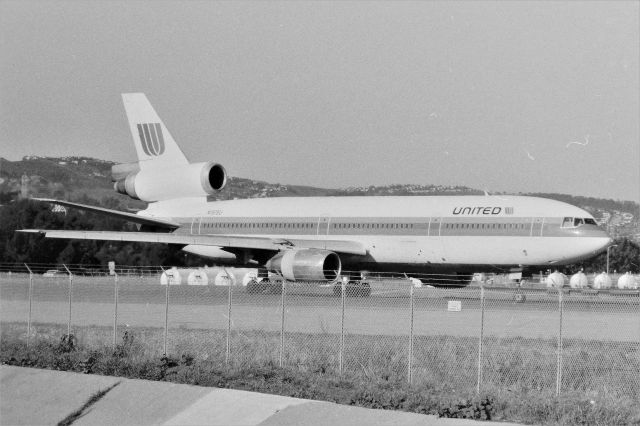 McDonnell Douglas DC-10 (N1815U) - KSFO - early 80s from the Millbrae Airpark - a great location to jet watch.......LN 45 rolling to 1R for departure...This is an actual black and white negative.