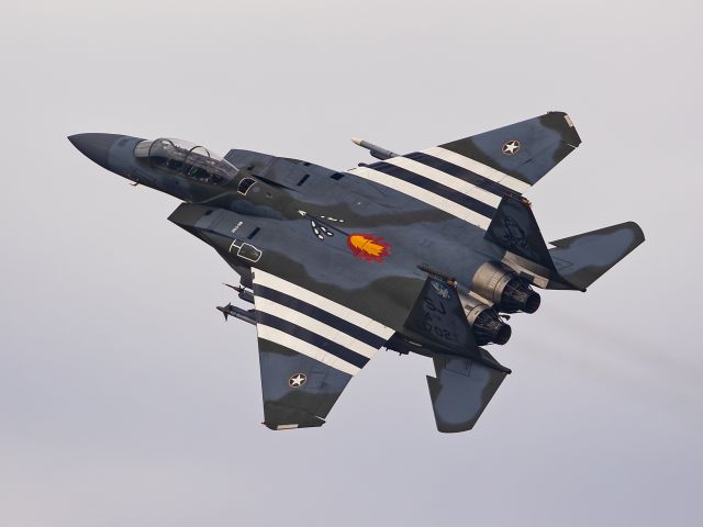 McDonnell Douglas F-15 Eagle (88-1702) - Caught this fantastic World War II heritage livery on the 4th Fighter Wing F-15E flagship jet today at Seymour Johnson Air Force Base, NC.