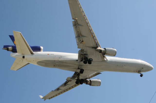 Boeing MD-11 (D-ALCD) - What an MD-11 Freighter looks like from underneath when screaming over your head at about 100 AGL! Very short final to 10-C at KORD