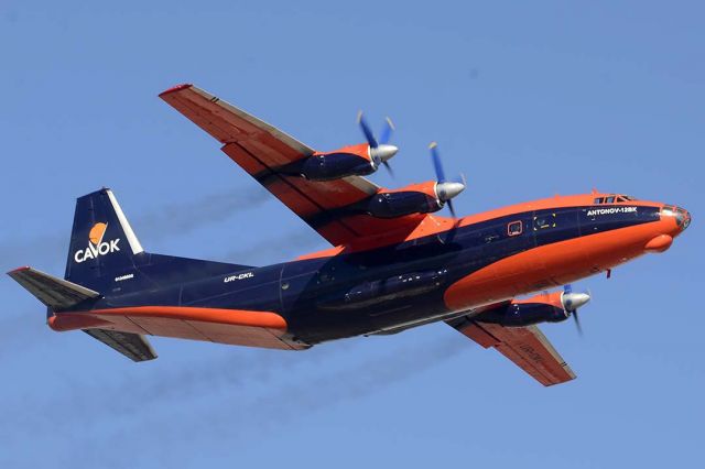 Antonov An-12 (UR-CKL) - Cavok Air An-12BK UR-CKL departing from Phoenix Sky Harbor for Minneapolis-St. Paul on December 2, 2015.