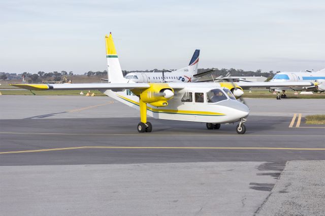 ROMAERO Turbine Islander (VH-MGJ) - Freshly painted Britten-Norman BN-2B-26 Islander (VH-MGJ) taxiing at Wagga Wagga Airport.