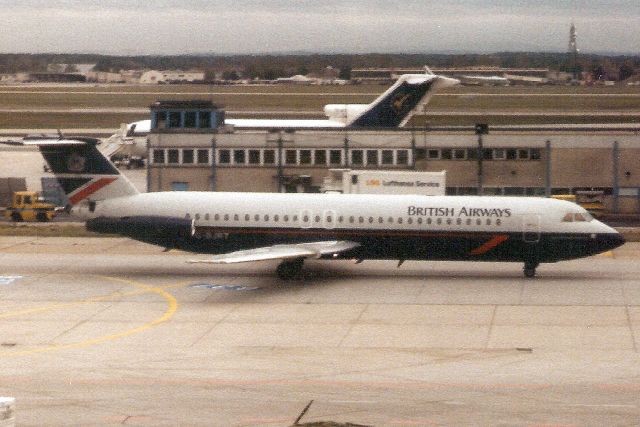 British Aerospace BAC-111 One-Eleven (G-BJRT) - Seen here in Nov-91.  Delivered to British Caledonian as such on 30-Oct-81. Transferred to Romania 1-Oct-93 where it became YR-JBA for JARO International.