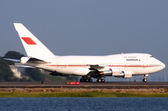 BOEING 747SP (A9C-HMH) - Bahrain Government B747SP departing Boston Logan Airport on 8/2/06. 