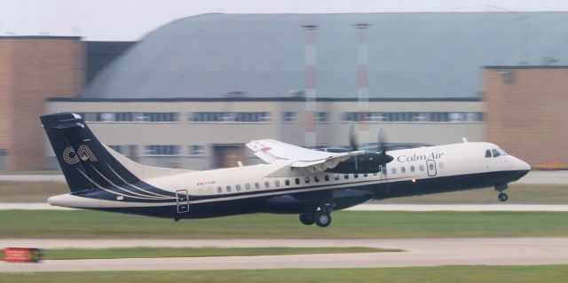 ATR ATR-72 (C-FINB) - One of nine ATR-72 (C-FINB) operated by Calm Air departing YWG on Runway 36 for YFO as Calm Air 122 on 29 Aug 23. Calm Air can trace its origins to 1962 when it began as a charter air service in Northern Saskatchewan.