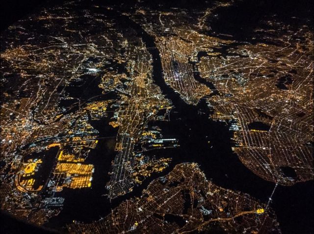 — — - A view of New York City and surrounding areas from my seat on a flight back to Toronto.