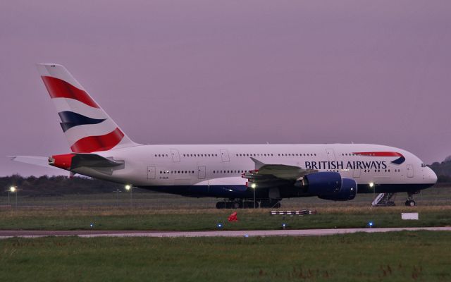 Airbus A380-800 (G-XLEK) - british airways a380-800 g-xlek at shannon this morning 29/10/16.