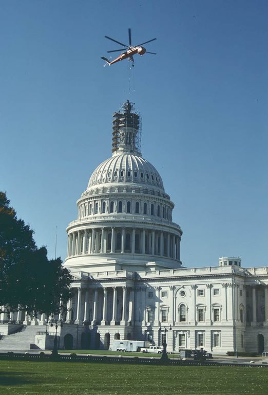 N163AC — - S-64F  Bubba placing Statue of Freedom on Capital dome 10-23-1993.