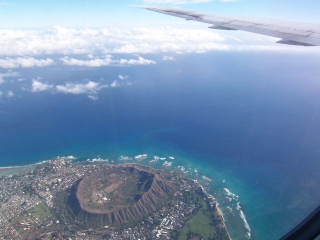 BOEING 767-400 — - Flying over Diamond Head, Hawaii at approx. 5,000 feet on approach to PHNL