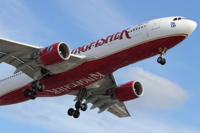 Airbus A330-300 — - Kingfisher, seen here in better days, but maybe given a lifeline by a certain Middle East Airline.