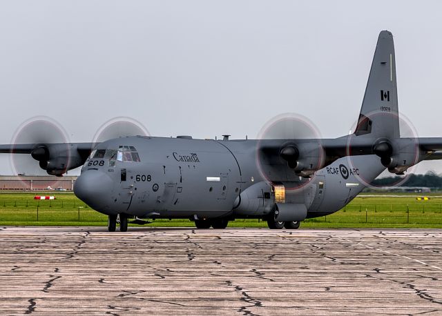 Lockheed C-130 Hercules (13-0608) - CanForce 3835 from the 436 Transport Squadron of Trenton CFB, pulling up onto the Avflight ramp after a 3-hour flight from Bagotville. Came in to drop off a new CF-18 engine for the demo squad as they had an incident causing an engine shutdown during the airshow.  br /br /6/10/2022