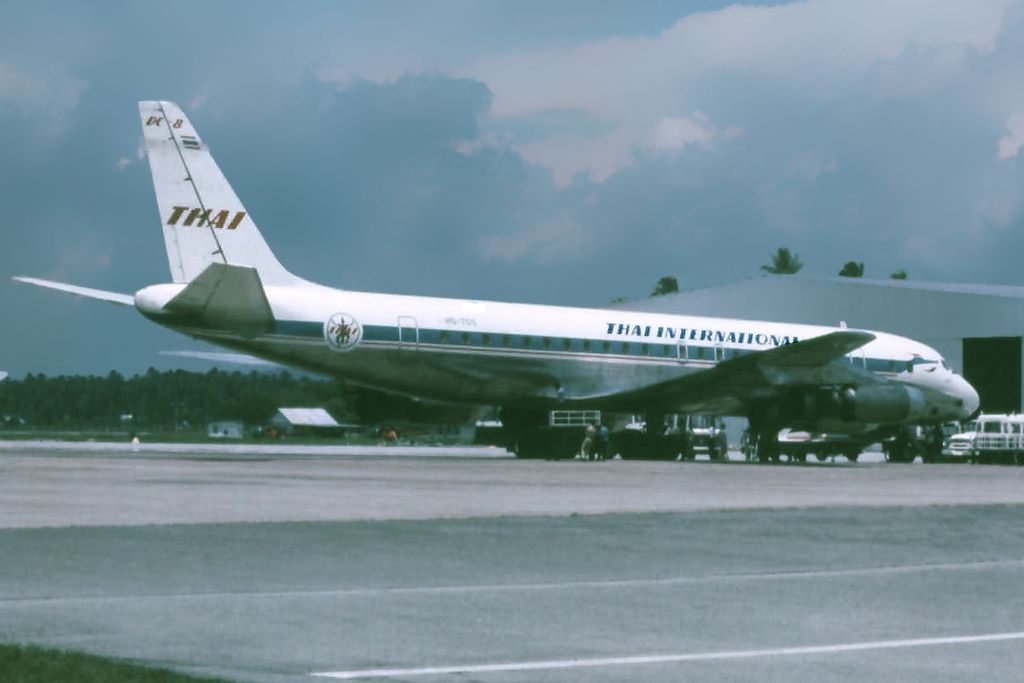 McDonnell Douglas DC-8-60 (HS-TGS) - Douglas DC-8-62 HS-TGS Thai International_ WMKB mid 1970s.