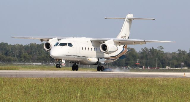 Fairchild Dornier 328JET (N407FJ) - An Ultimate Jet Charter Fairchild Dornier 328-300 (328JET) arriving Runway 18 at Pryor Regional Airport, Decatur, AL - September 13, 2019.