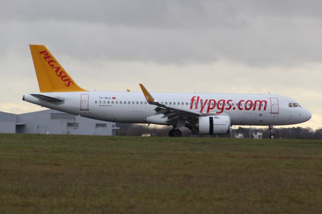 Airbus A320neo (TC-NCA) - A Pegasus A320neo slowing down after landing at London Stansted Airport, on runway 22.br /br /Location: London Stansted Airport.br /Date: 21.12.22 (dd/mm/yy).