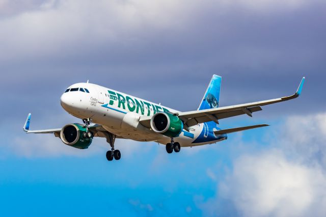 Airbus A320neo (N368FR) - A Frontier Airlines A320 neo "Cortez the Green Turtle" landing at PHX on 2/28/23. Taken with a Canon R7 and Canon EF 100-400 L ii.