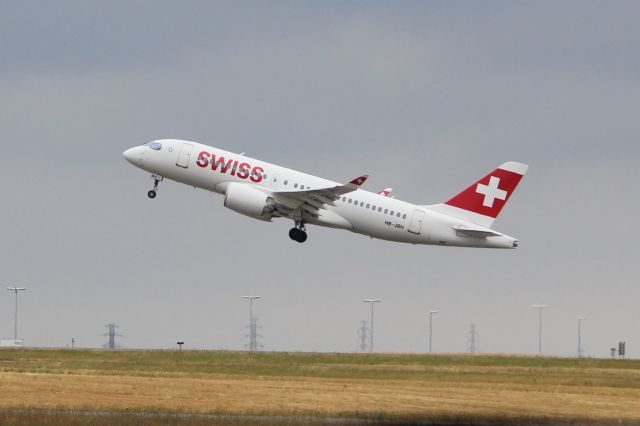 Airbus A220-100 (HB-JBH) - Swiss International Airlines (LX) HB-JBH A220-100 [cn50017]br /Paris Charles de Gaulle (CDG). Swiss flight LX639 to Zurich (ZRH) rotates away from an overcast Paris. This aircraft was delivered in early 2017 as a Bombardier CS100, prior to Airbus’ majority stake holding of the model in October 2017 which subsequently re-designated the type as Airbus A220.br / br /Taken from Terminal 1 arrivals level.br /2018 08 09br /a rel=nofollow href=http://alphayankee.smugmug.com/Airlines-and-Airliners-Portfolio/Airlines/EuropeanAirlines/Swiss-International-Airlines-LX/https://alphayankee.smugmug.com/Airlines-and-Airliners-Portfolio/Airlines/EuropeanAirlines/Swiss-International-Airlines-LX//a