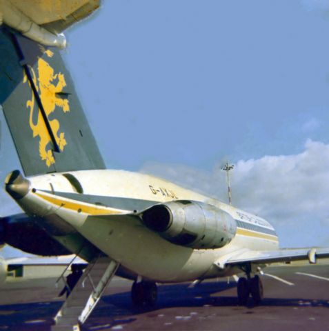 G-AXJL — - British Caledonian Airways - BAC 111-501EX (G-AXJL) rear steps entry/exit image at Newcastle Airport, UK (NCL/EGNT) (Photo 1974/5) (Apologies for poor image taken from a negative)