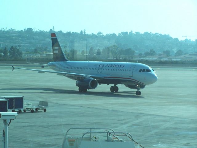 Airbus A320 (N642AW) - July 16, 2008.   I had helped my daughter drive cross-country from NC to meet her husband who was stationed at Camp Pendleton and returning from Iraq.   The flight back home had two short stop overs, and the first leg, to KPHX, was going to be on N642AW.   Here she is taxiing in at San Diego.