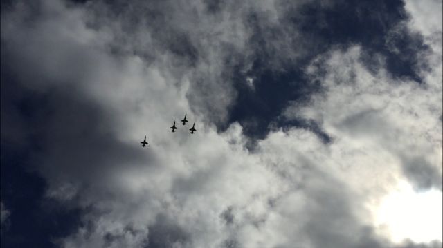 — — - Fighter jets in holding pattern over Matthews, NC 11/04/2018 just before Carolina Panthers games flyover.