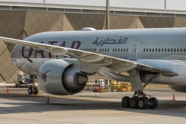 BOEING 777-300 (A7-BAK) - 8th January, 2020: Parked on the ramp at Bangkok's Suvarnabhumi International Airport. (See http://www.planexplorer.net/Xploregallery/displayimage.php?pid=1702 )