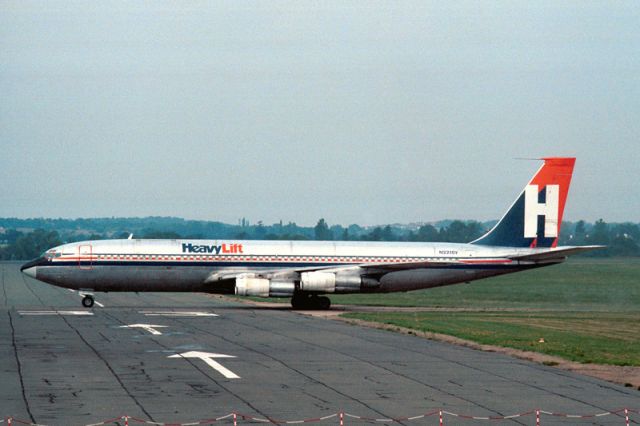 Boeing 707-100 (N2215Y) - N2215Y B707-351C BVA KCNW owned by Buffalo Airays in Waco, TX and Kansas City, MO.  Flew for BAX and participated in Desert Storm and Shield.  Later leased to Heavylift Cargoo.  Shown here in Heavylift Cargo Livery