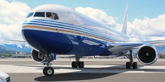 BOEING 767-300 (N804MS) - The Las Vegas Sands Corporations N804MS, a B763, is caught here as it is turning toward the south end of the Atlantic Aviation ramp where it would be parked for an overnight stay.