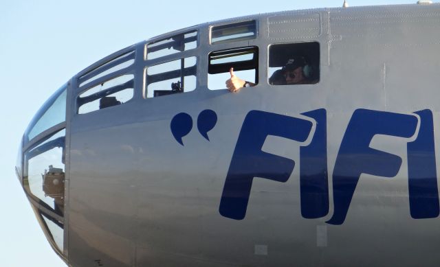 Boeing B-29 Superfortress (N529B) - The only flying B-29 "FIFI" with the pilot giving the thumbs up and is getting ready to taxi at EAA AirVenture 2015!