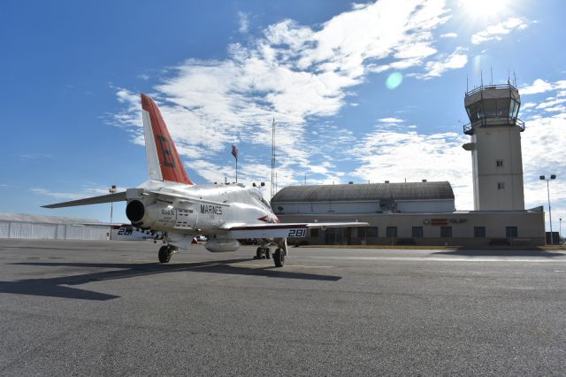 — — - A T-45 Goshawk on the ramp