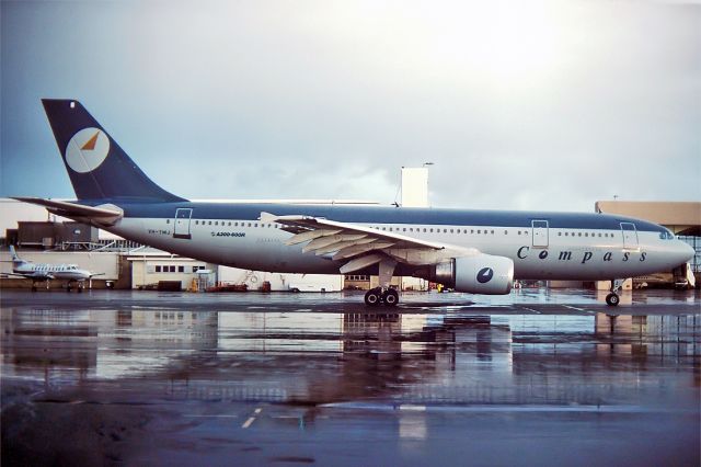 VH-YMJ — - COMPASS AIRLINES (MONARCH AIRLINES) AIRBUS A300B4-605R _ REG : VH-YMJ (CN 540) - WEST BEACH ADELIDE SA. AUSTRALIA - YPAD (17/8/1991) 35MM SLIDE CONVERSION.