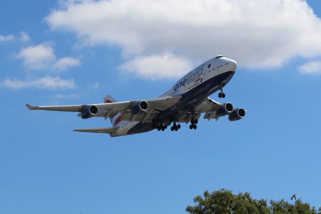 Boeing 747-400 (G-CIVP) - British Airways (BA) G-CIVP B747-436 [cn28850]br /London Heathrow (LHR). British Airways flight BA274 arriving from Las Vegas McCarron (LAS) wearing Oneworld titles.  br /Taken from Myrtle Avenue 'Gardens'. Hatton Cross (end of 27L runway)br /br /2018 08 02br /a rel=nofollow href=http://alphayankee.smugmug.com/Airlines-and-Airliners-Portfolio/Airlines/EuropeanAirlines/British-Airways-BAhttps://alphayankee.smugmug.com/Airlines-and-Airliners-Portfolio/Airlines/EuropeanAirlines/British-Airways-BA/a