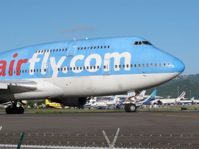 Boeing 747-400 (F-HKIS) - This Boeing 747-422 was seen in Sint Maarten on Dec 18, 2011 operated by Corsair..