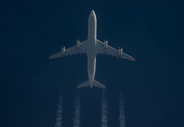 Airbus A340-300 (TC-JDM) - 19-9-2015.br /Turkish Airlines Airbus A340 TC-JDM Passes overhead West Lancashire,England, UK at 36,000ft working route Istanbul-Boston THY81.br /br /Pentax K-5.