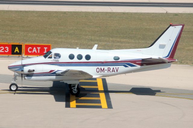 Beechcraft King Air 90 (OM-RAV) - Taxiing to Stand 16 on 1-Jul-22 visiting on a round trip from LZZI.