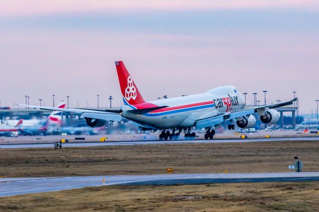 BOEING 747-8 (LX-VCC) - Cargolux 747-8 in Cargolux 50th special livery landing at DFW on 12/21/22. Taken with a Canon R7 and Tamron 70-200 G2 lens.