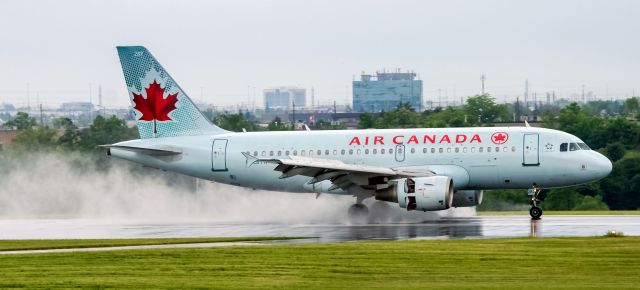 Airbus A319 (C-GITR) - Air Canada A319 C-GITR landing in rain thrust reverser deployed